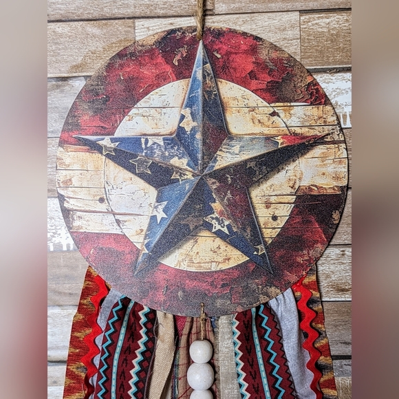 New Handcrafted Shabby Chic Americana Wall Hanging - Picture 2 of 7